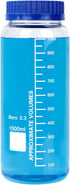 Moonetto 2 Pack 1000 mL Wide Mouth Graduated Round Borosilicate Glass Bottle with GL70 Blue Polypropylene Screw Cap