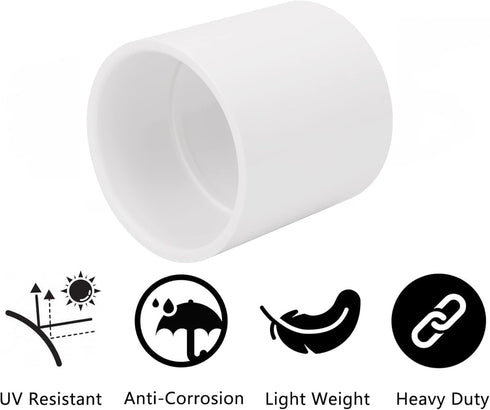 2Pack 3" PVC Pipe Coupling Adapter, Schedule 40 Heavy Duty Slip Socket Connectors for DIY Garden Support, White