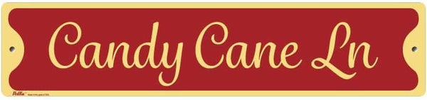 PetKa Signs and Graphics "Candy Cane Lane" Aluminum Sign, 18" x 4", Tan Text on Red