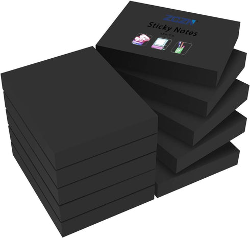 ZCZN Small Sticky Notes, 1.5in x 2in, 100 Sheets/Pad, 10 Pads/Pack, Black Color