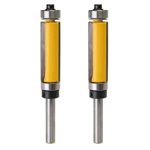 Yakamoz 2Pcs 1/4'' Set 10 Shank Top and Bottom Bearing Guide Flush Trim Pattern Router Bit Woodworking Cutter Tool