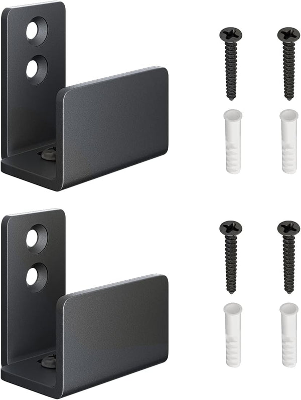 Adjustable U Shape Barn Door Floor Guides, 2 Pack, Wall Mounted Flexible Flush Bottom Guide, Sturdy Steel, Black