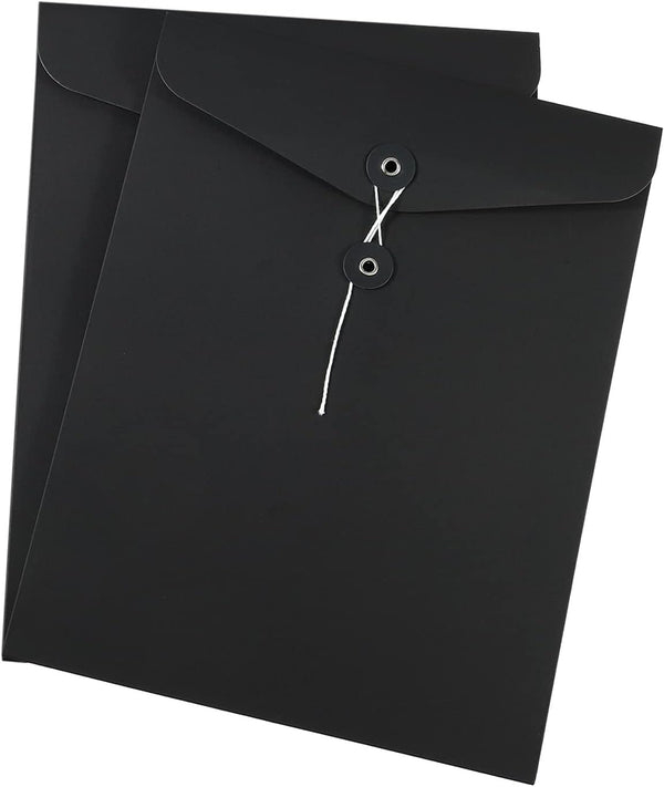 YOKIVE 2 Pack String Envelope File Folders, Paper Pocket Folder, Letter Size Jackets for Office, Black, A4