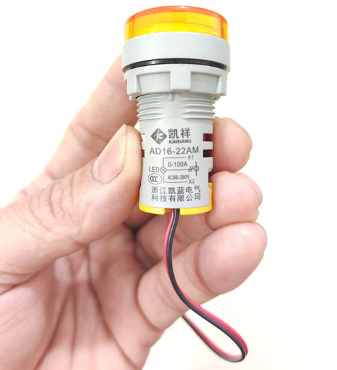 3pcs Digital Display AC Current Indicator, 22mm Round Head LED Current Tester 0~100A (Yellow)