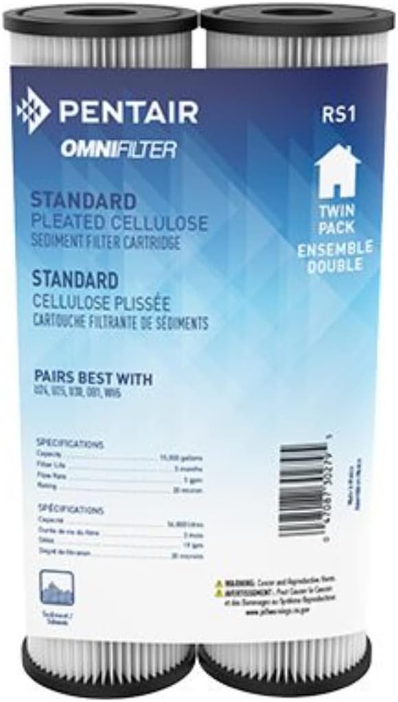 Pentair OMNIFilter RS1 Sediment Water Filter, 10-Inch, 20 Micron, Pack of 2, Standard Whole House Replacement Filter