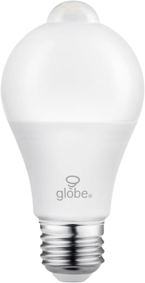 31448 60W (3000K) A19 Non-Dimmable Bulb, E26 800 Globe Electric Equivalent Warm White Motion Sensor LED Light Base