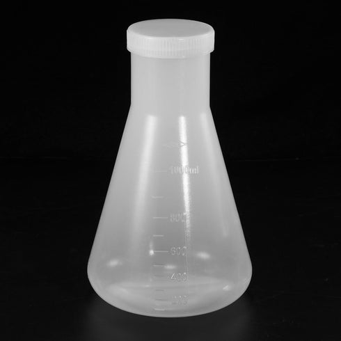 PATIKIL 1000ml Plastic Erlenmeyer Flask, Clear, 1 Pack Narrow Mouth Conical Flask with Screw Caps for Laboratory