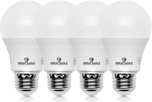 Great Eagle A19 LED Light Bulb, 9W (60W Equivalent), 2700K Warm White, Dimmable, 4 Pack