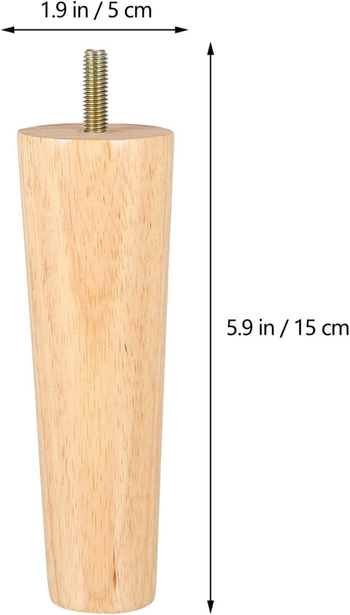4pcs M8 5x15cm KALLORY Solid Wood Furniture Legs Sofa Replacement Legs Cabinet Feet with Threaded Rod for Coffee Table