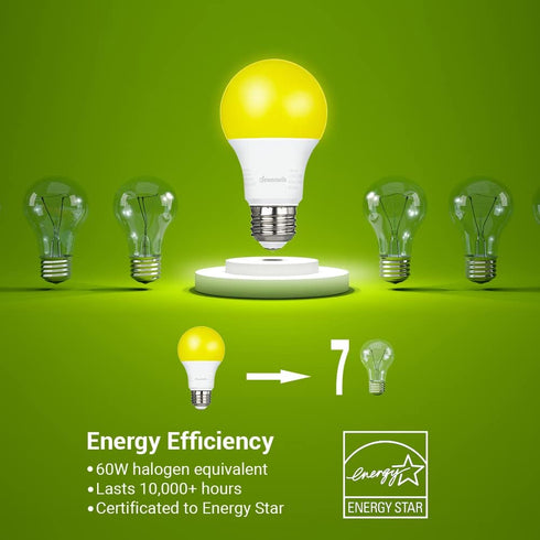 DEWENWILS LED Light Bulbs Outdoor, A19 Yellow Light Bulb, 9W (60W Equivalent), 2400K Amber Glow, 4 Pack