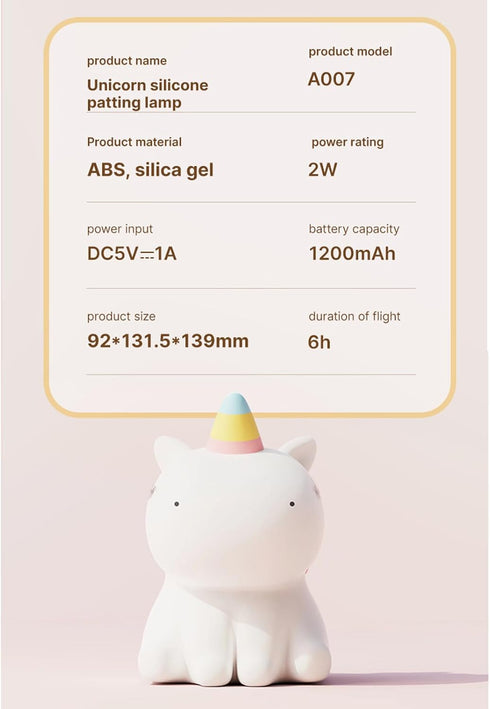 AGEK Dimmable Unicorn Night Light for Kids, Silicone Baby Nursery Night Light LED Unicorns Lamp Rechargeable Bedside