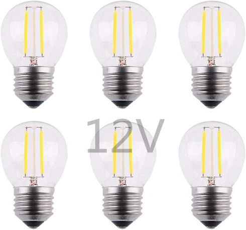 Low Voltage Mini Globe LED Bulb, AC 12V / DC 12V Input, 2W 200Lm, Dimmable, E26 Base, 6-Pack