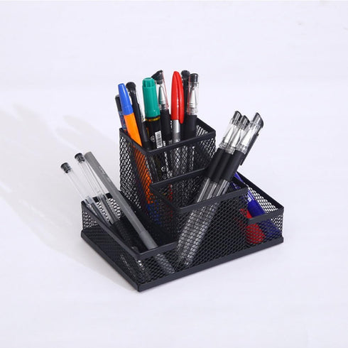 Desk Organizer, Desktop Mesh Pen Pencil Holder Caddy with 4 Compartments for Office, Home, School Supplies