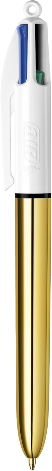 BIC 4 Color Shine Ball Pens Medium Points (1.0 mm) with Metallic Rose Gold, Silver, Gold Barrels - Pack of 3