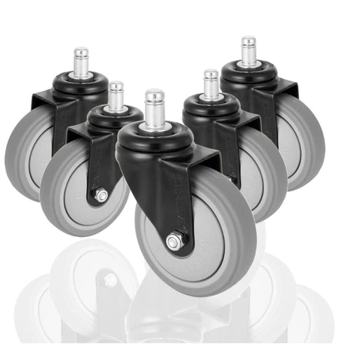 Rocky Mountain Goods Rubber Wheels for Office Chairs, Set of 5 Heavy Duty Quick Roll Casters, Smooth Quiet Glide for