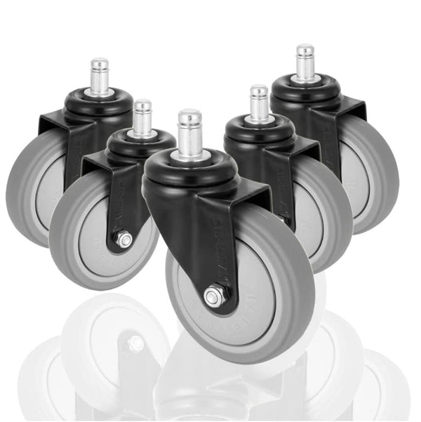 Rocky Mountain Goods Rubber Wheels for Office Chairs, Set of 5 Heavy Duty Quick Roll Casters, Smooth Quiet Glide for