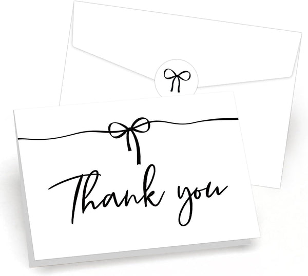 MATJOE 72Pack Black Bow Thank You Card Set Includes 72Cards, Black Bow
