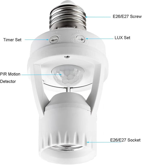 Bulb E26/E27 Bulb Room(4pack) PIR Motion Sensor Light Socket Smart Screw in Light Outlet Compatible with Motion