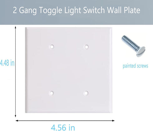 2-Gang Blank Wall Plate Outlet Cover, Unbreakable Polycarbonate Double Blank Faceplate, White (10 Pack)