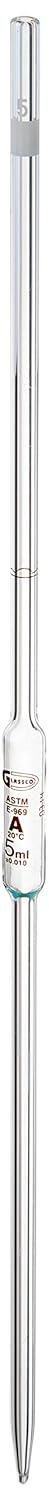 United Scientific 123.450.03 Borosilicate Glass Volumetric Transfer Pipette, Class A, 5ml Capacity, Pack of 5