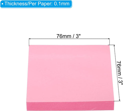 PATIKIL 3 x 3 Inch Sticky Notes, 6 Pack Self-Stick Note Pads Bright Color 100 Sheets/Pad Adhesive Memo Post for Home Office Business, Light Pink