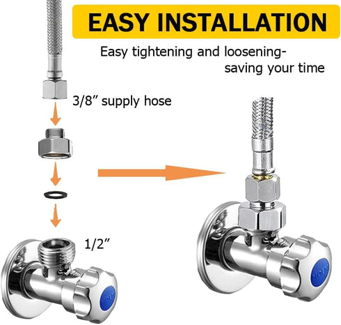 Faucet Supply Hose Adapter, 3/8 Male to 1/2 Female Water Line Adapter, 304 Compression Fittings, 2 Pack