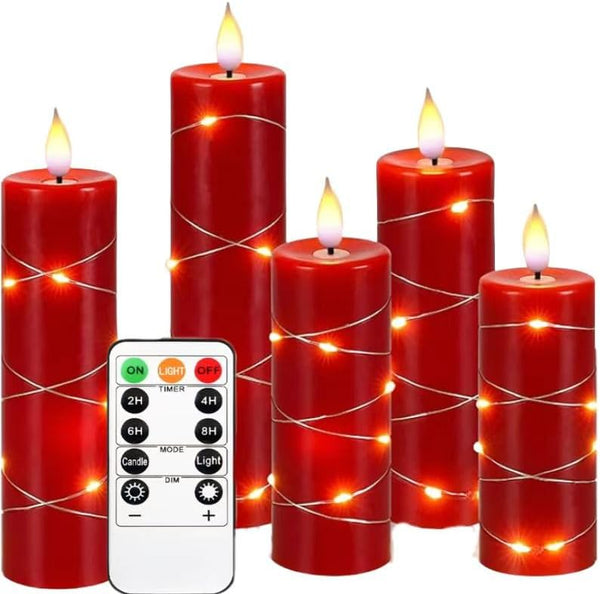 Upinmz Red Flameless Candle with Remote Control and Timer,Flickering Battery Operated Candles