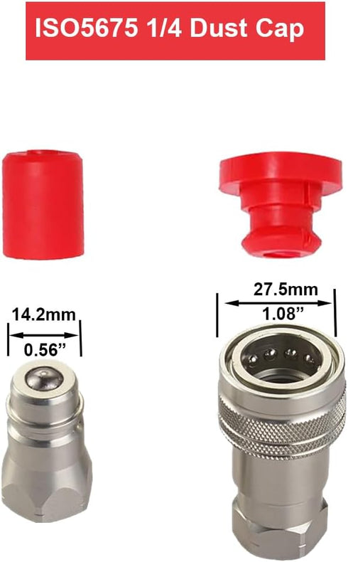 2sets ISO5765-1/4" Hydraulic Coupler Dust Cap,2 Dust Caps + 2 Plugs | Fits Sub-Compact Tractor Male + Female Hydraulic Quick connectors, Red Cap with Retention Ring Keeps Cap Attached to Hose by Jingzan