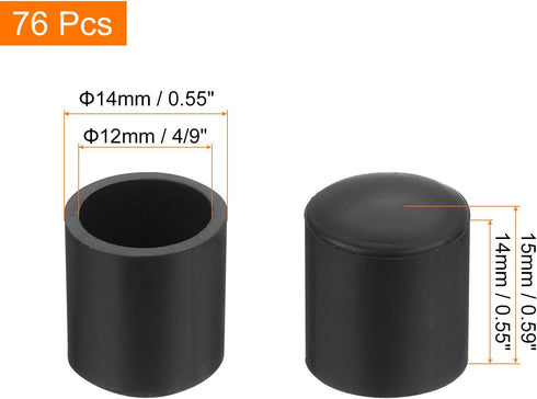 76Pcs 12mm (4/9 Inch) uxcell Chair Leg Caps, Fit OD Non-Marking PVC Chair Leg Tips Non-Slip Chair Leg Floor Protectors