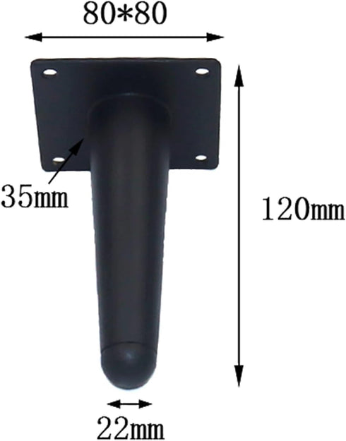 HZEPDVT 4 Pieces(12cm) Matte Black Straight Cone Bedside Table heightened Foot pad Sofa Foot Coffee Table Foot Bathroom