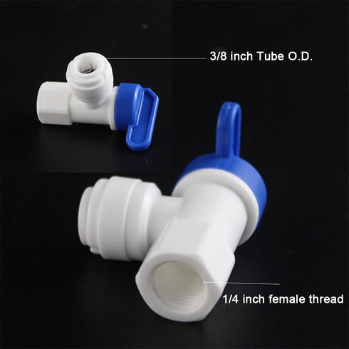 Water Storage Tank Ball Valve, 3/8 inch O.D. RO Tubing x 1/4 inch Female Pipe Thread Shut-Off Valve