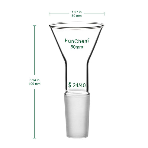Glass Short Stem Powder Funnel with O.D. 50 mm at Top, Durable Borosilicate Glass Filter with 24/40 Inner Joint