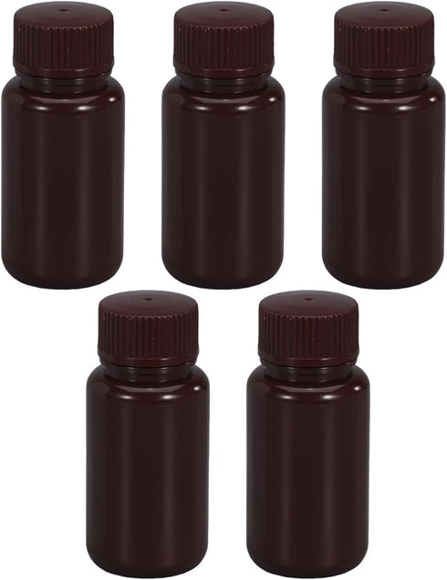 2 oz Wide Mouth Lab Reagent Bottle, Sealed Leak-proof Amber HDPE Container, Pill Bottle, Water Sample Bottle (5 Pcs)
