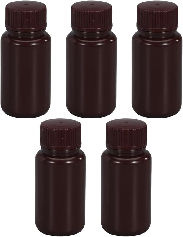 2 oz Wide Mouth Lab Reagent Bottle, Sealed Leak-proof Amber HDPE Container, Pill Bottle, Water Sample Bottle (5 Pcs)