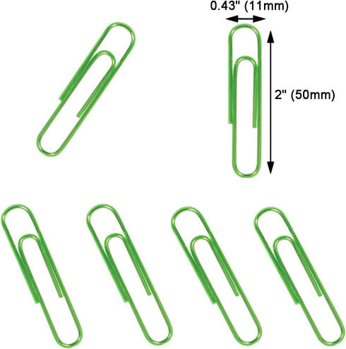 Paper Clips, 100PCS 2" Large Paper Clips(50MM), Bright Vinyl Coated Paper Clips, Sturdy and Rust-resistant, Green Jumbo Paper Clips Great for School, Home, and Office by Vannise