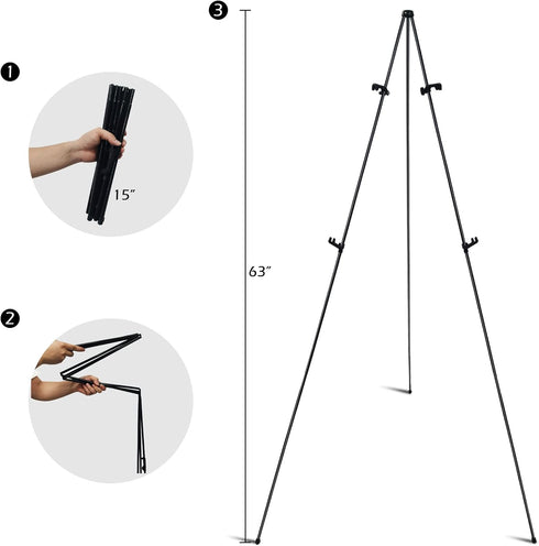 RRFTOK 63'' Instant Easel Stand for Display, Portable Ground Easel for Wedding Banner, Poster, Tabletop Easel with Bag