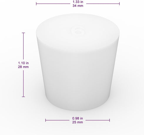 Silicone Rubber Stopper, (10-Pack, Size 6#) Tapered White Silicone Stoppers for Laboratory Sealing