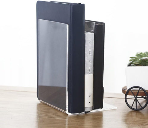luzen 2Pcs Acrylic Bookends Desktop Storage Bookshelf Book Holder Transparent Book Ends Stand Organizer for Library