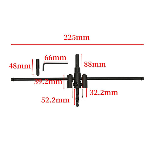 Adjustable Circle Hole Saw Drill Bit Set, Cutter 30-200mm, Heavy Duty Wood DIY Woodworking Tool, Black