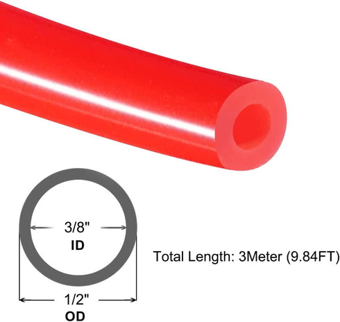 QuQuyi 3/8" (9mm) ID x 1/2" OD Silicone Vacuum Tubing Hose Red High Temperature Food Grade Pure Silicon Tube Air Hose Water Pipe for Pump Transfer, 9.84ft Length by QuQuyi