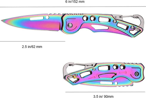 2 Pack Pocket Knife, Multicolored Titanium with Key Ring for Everyday Carry