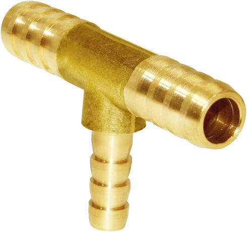 Joywayus Barb Reducer 3/8"x 1/4"x 3/8" ID Hose, Reducing Tee 3 Way Union Brass Fitting for Water/Fuel/Air