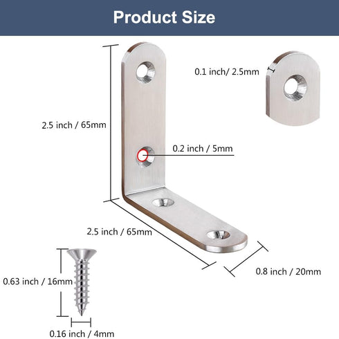 16Pcs 2.5 2.5 Inch 90 L Bracket Corner Brace x Stainless Steel Corner Brackets, Heavy Duty Degree Joint Right Angle
