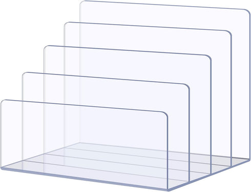 Sooyee Clear File Organizer for Desk, 4-Section Mail Holder for Home Office, Acrylic Organizer for Letter, Document