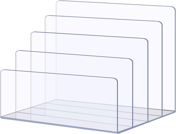 Sooyee Clear File Organizer for Desk, 4-Section Mail Holder for Home Office, Acrylic Organizer for Letter, Document