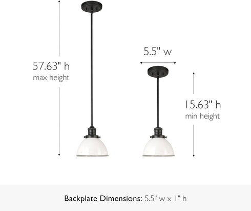 Dimmable, 8 8 57.63 588327 Design House Savannah Rustic Farmhouse Pendant Light, Matte Black, White Metal Shade, in x