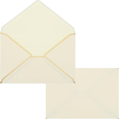 YOKIVE 100Pcs A7 Self Adhesive Envelopes, V Flap Mailing Envelopes with Gold Border, Quick Self Seal for Cards Postcard