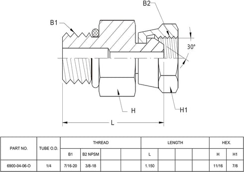 (2-PACK) 6900-04-06-O Hydraulic Hose Adapter Fitting: 1/4" Male O-Ring Boss to 3/8" NPSM Female Pipe