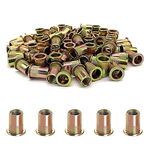 200PCS Rivet Nuts, #6-32 Steel UNC Rivet Nut Assortment Kit, Flat Head Threaded Insert Nutserts