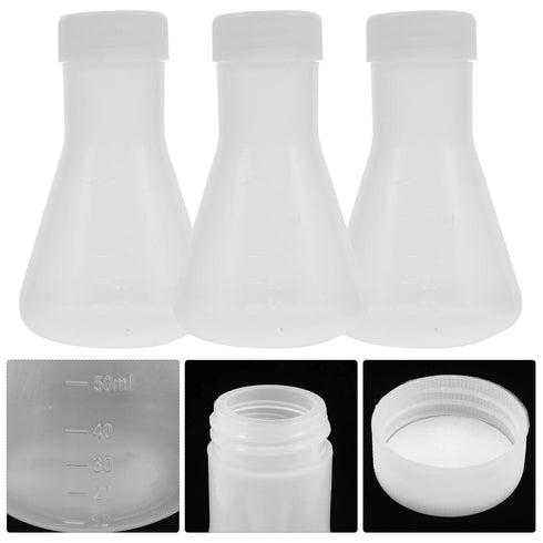 Hemobllo Conical Flask- 50ML Plastic Erlenmeyer Flask Set with Screw Caps and Clear Scale, Scientific Conical Flask Laboratory Flask Lab Supplies (10PCS)